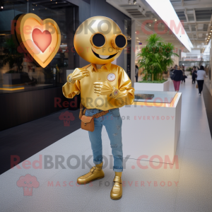 Gold Heart mascot costume character dressed with a Boyfriend Jeans and Smartwatches