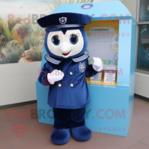 Navy Candy Box mascot costume character dressed with a Cover-up and Cummerbunds