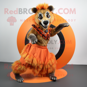 Orange Hyena mascot costume character dressed with a Circle Skirt and Rings