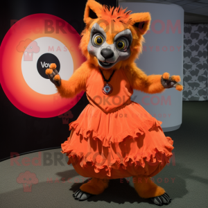 Orange Hyena mascot costume character dressed with a Circle Skirt and Rings