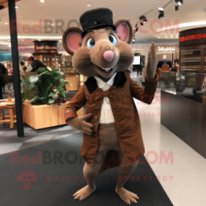 Brown Ratatouille mascot costume character dressed with a Blazer and Earrings