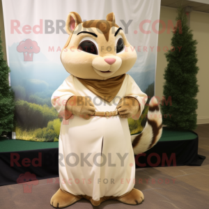 Cream Chipmunk mascot costume character dressed with a Wrap Dress and Earrings