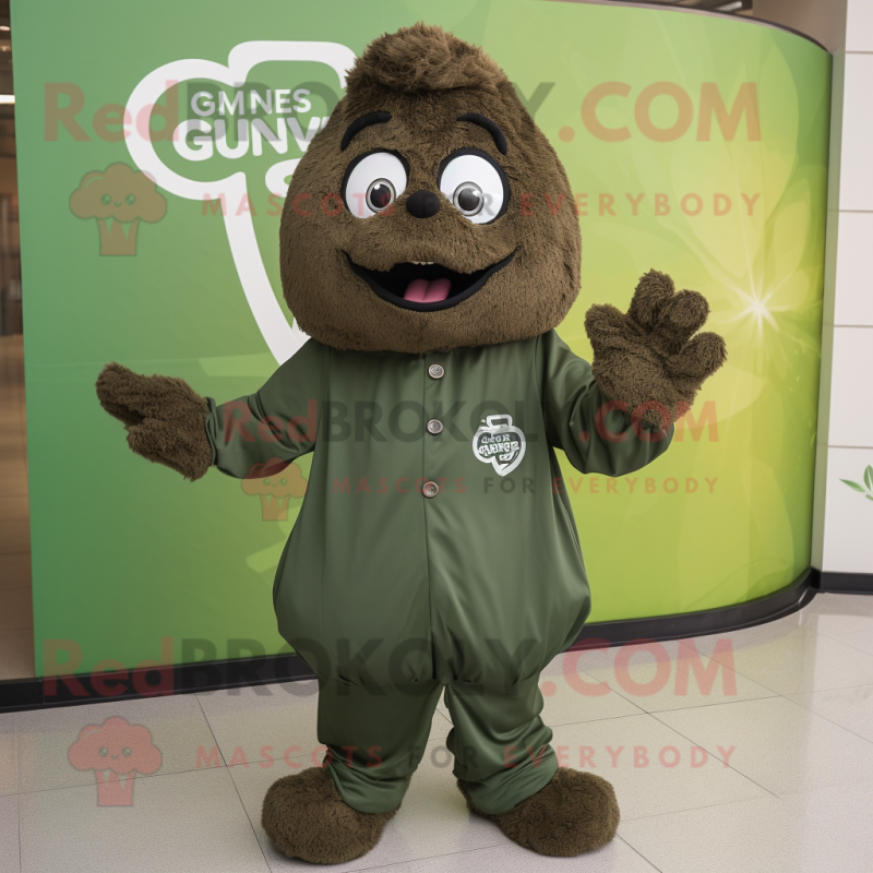 Olive Guinness Mascot Costume Character Dressed With A Windbreaker And Gloves Mascot Costumes 5911