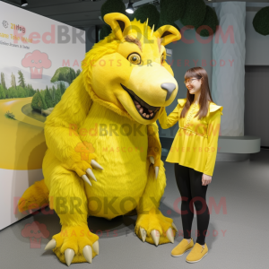 Lemon Yellow Wild Boar mascot costume character dressed with a Culottes and Watches