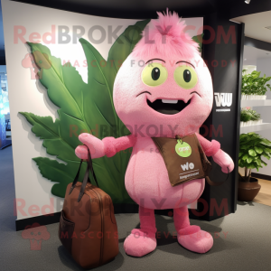 Pink Beanstalk mascot costume character dressed with a V-Neck Tee and Handbags