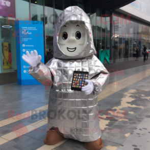 Silver Chocolate Bars mascot costume character dressed with a Raincoat and Pocket squares
