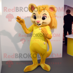 Yellow Dormouse mascot costume character dressed with a Leggings and Hair clips