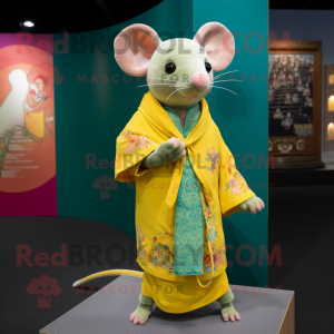 Yellow Rat mascot costume character dressed with a Playsuit and Shawls