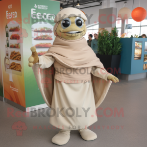 Beige Ceviche mascot costume character dressed with a Turtleneck and Wraps