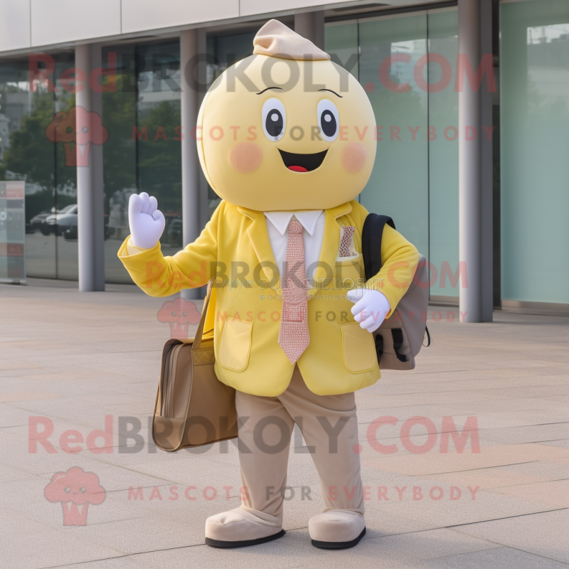 Beige Lemon mascot costume character dressed with a Dress Pants and Wallets