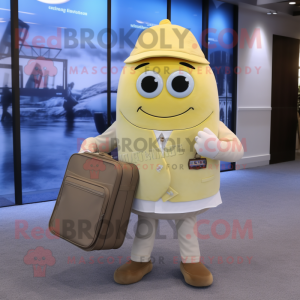 Beige Lemon mascot costume character dressed with a Dress Pants and Wallets