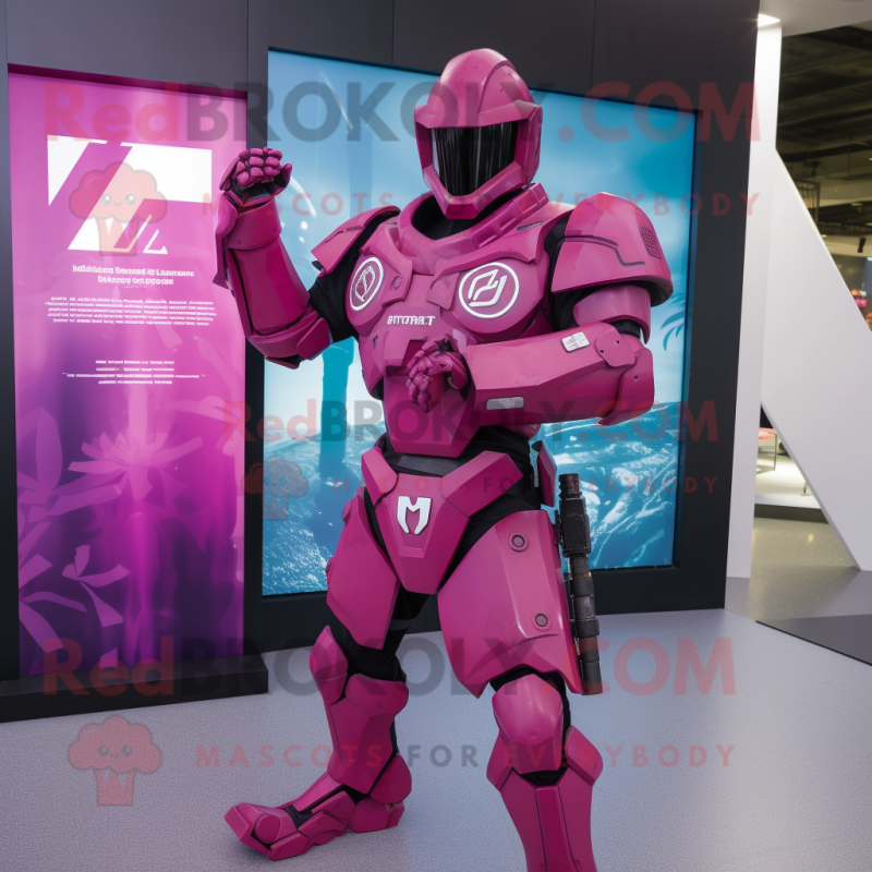 Magenta Spartan Soldier mascot costume character dressed with a Windbreaker and Digital watches