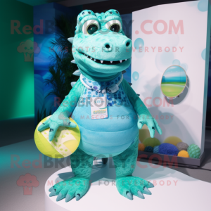 Cyan krokodil maskot kostym...