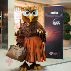 Rust Eagle mascot costume character dressed with a Ball Gown and Handbags