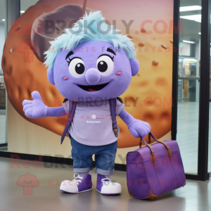 Lavender Cupcake mascot costume character dressed with a Boyfriend Jeans and Briefcases