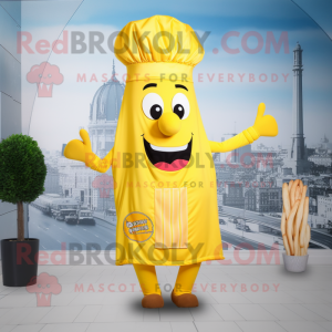 Lemon Yellow French Fries mascot costume character dressed with a Cover-up and Berets