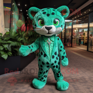 Green Jaguar mascot costume character dressed with a Playsuit and Bow ties