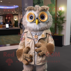 Tan Owl mascot costume character dressed with a Cardigan and Bracelet watches