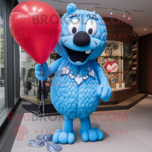 Sky Blue Heart Shaped Balloons mascot costume character dressed with a Rash Guard and Necklaces