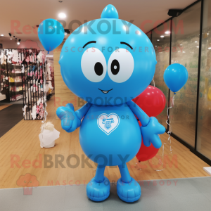 Sky Blue Heart Shaped Balloons mascot costume character dressed with a Rash Guard and Necklaces
