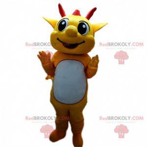 Geel en rood drakenkostuum mascotte. Dragon kostuum -