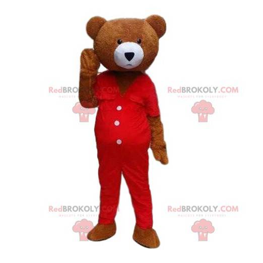 Mascotte teddybeer kostuum. Bruine beer kostuum in jumpsuit -