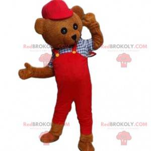 Mascotte teddybeer kostuum. Bruin berenkostuum in overall -