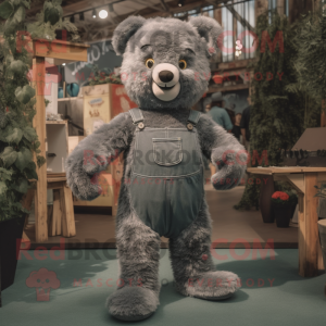 Gray Teddy Bear mascot costume character dressed with a Dungarees and Anklets