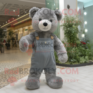 Gray Teddy Bear mascot costume character dressed with a Dungarees and Anklets