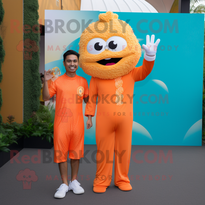 Orange Pad Thai mascot costume character dressed with a Romper and Cufflinks