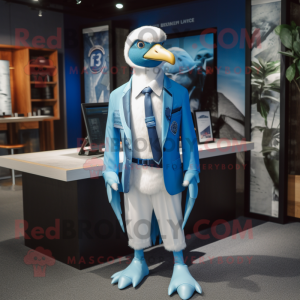 Blue Albatross mascot costume character dressed with a Blazer and Brooches