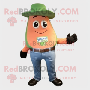 Peach Cucumber mascot costume character dressed with a Jeans and Belts