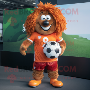 Rust Soccer Ball mascot costume character dressed with a Rugby Shirt and Hair clips