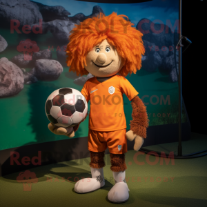 Rust Soccer Ball mascot costume character dressed with a Rugby Shirt and Hair clips