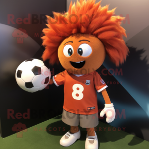 Rust Soccer Ball mascot costume character dressed with a Rugby Shirt and Hair clips