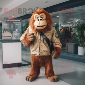 Cream Orangutan mascot costume character dressed with a Bomber Jacket and Belts