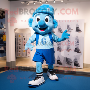 Sky Blue Irish Dancing Shoes mascot costume character dressed with a Running Shorts and Berets