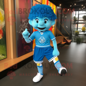 Sky Blue Irish Dancing Shoes mascot costume character dressed with a Running Shorts and Berets