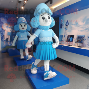 Sky Blue Irish Dancing Shoes mascot costume character dressed with a Running Shorts and Berets