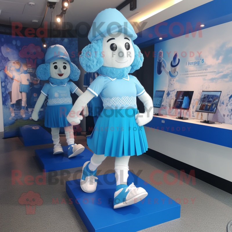 Sky Blue Irish Dancing Shoes mascot costume character dressed with a Running Shorts and Berets