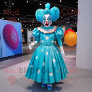 Cyan Clown mascot costume character dressed with a Circle Skirt and Earrings
