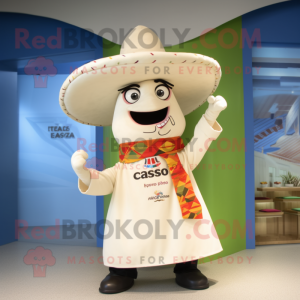 Cream Fajitas mascot costume character dressed with a Culottes and Keychains