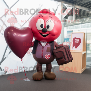Maroon Heart Shaped Balloons mascot costume character dressed with a Jeans and Briefcases