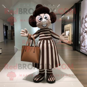 Brown Mime mascot costume character dressed with a Dress and Tote bags