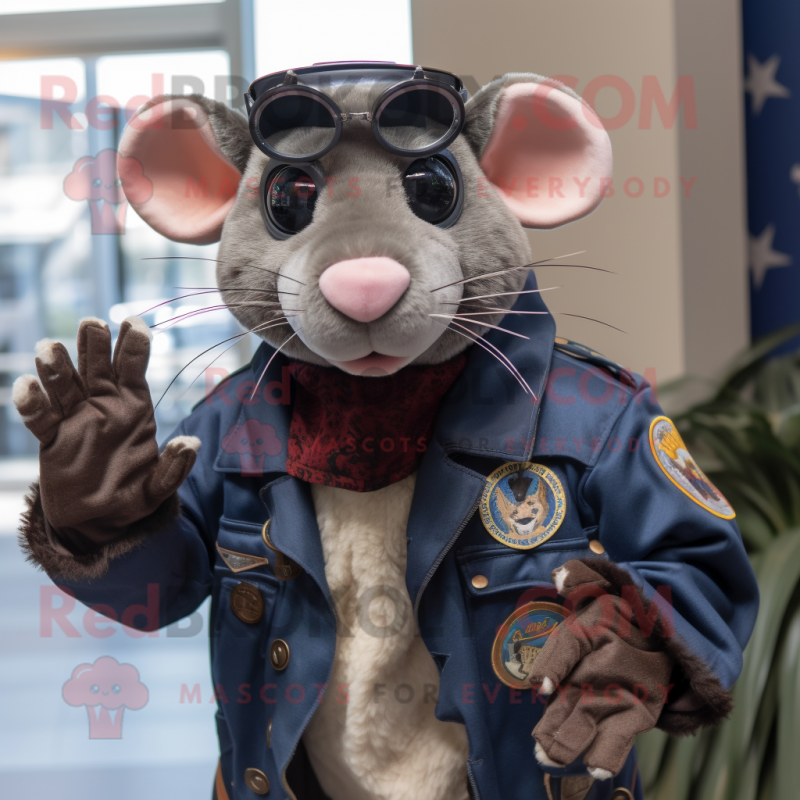Navy Rat mascot costume character dressed with a Leather Jacket and Shawls