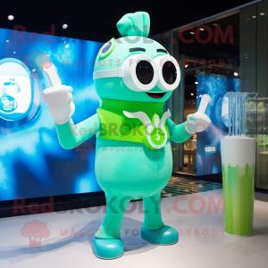 Cyan Green Beer mascot costume character dressed with a Swimwear and Watches