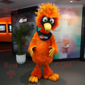 Orange Emu mascot costume character dressed with a Culottes and Rings