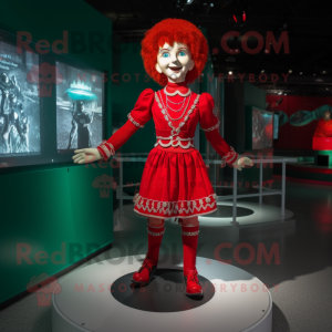 Red Irish Dancer mascot costume character dressed with a Romper and Anklets