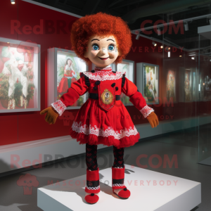 Red Irish Dancer mascot costume character dressed with a Romper and Anklets