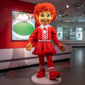 Red Irish Dancer mascot costume character dressed with a Romper and Anklets